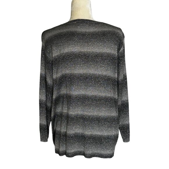 Alfred Dunner Sweater 1X Plus Size Gray Stripe Metallic Pullover Crew Neck - Picture 4 of 8
